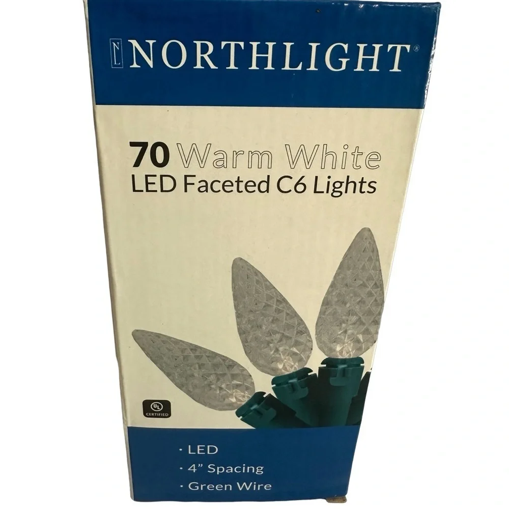 Northlight Set of 70 Warm White LED Christmas Lights Green Wire 4” Spacing NIB